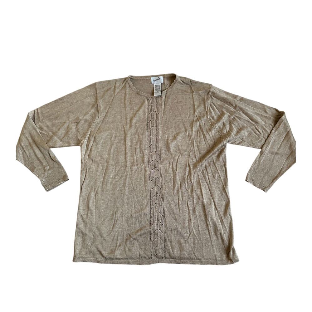 Vintage Jacqueline Ferrar 100% Spun Silk Sweater Womens M Tan‎ Knit Lightweight